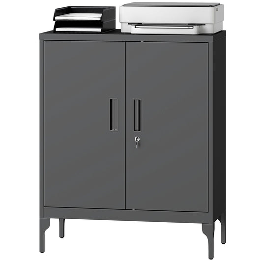 Locking Storage Filing Cabinet with Doors - Black