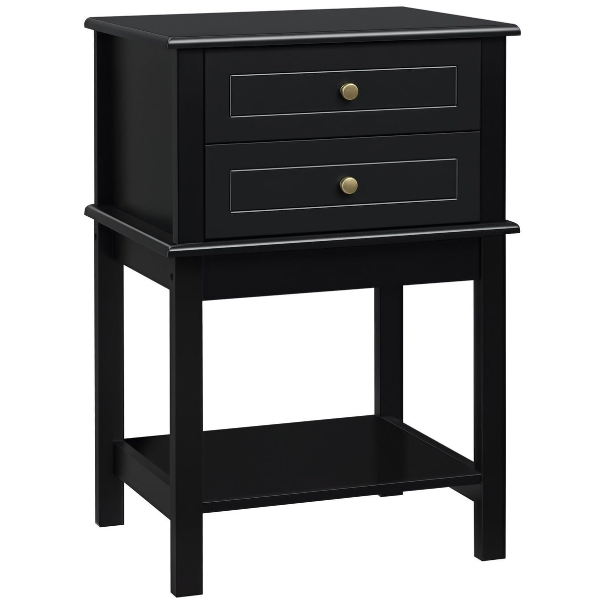 Modern Sofa Side Table, Accent End Table with Drawers and Storage Shelf, Nightstand for Bedroom Living Room, Black