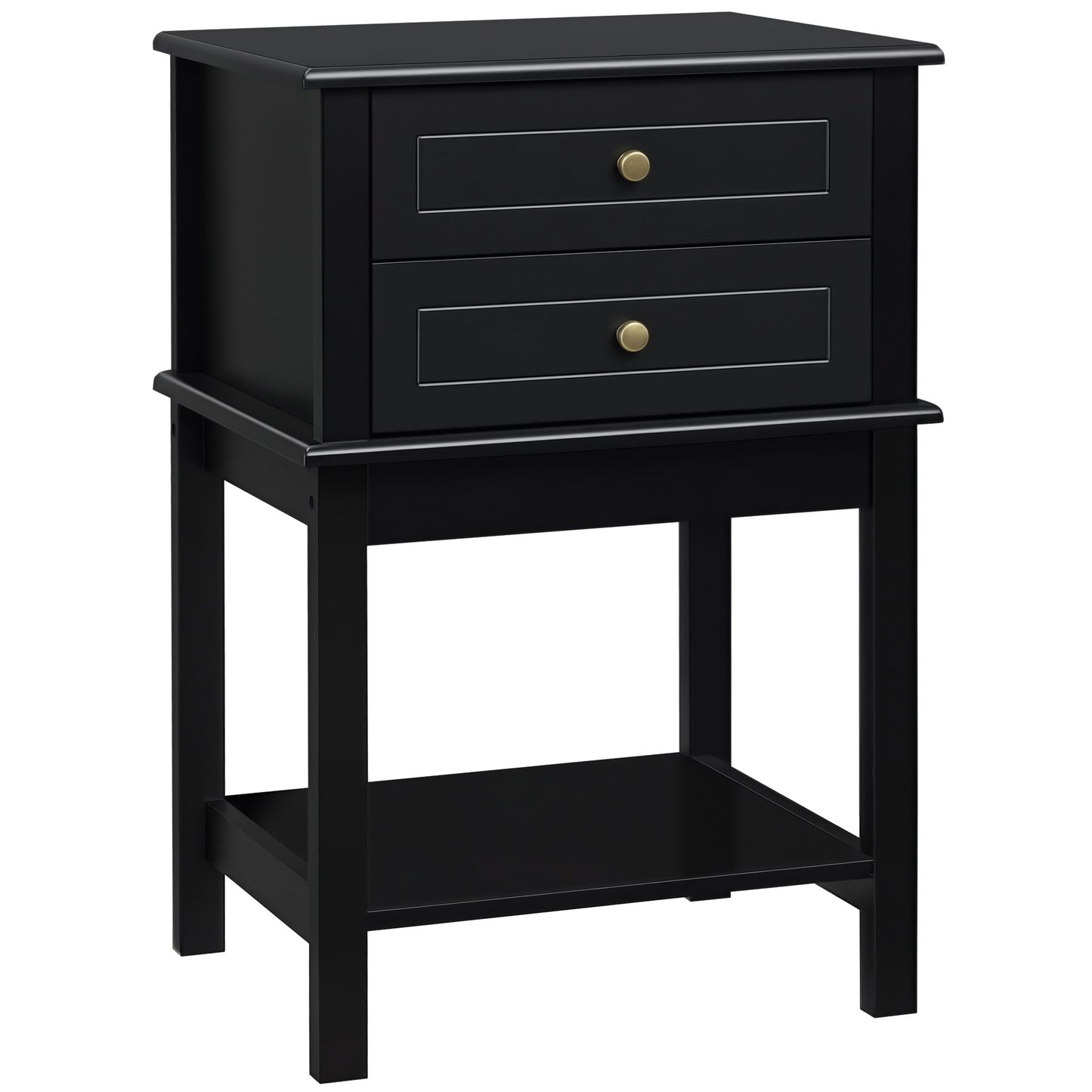 Modern Sofa Side Table, Accent End Table with Drawers and Storage Shelf, Nightstand for Bedroom Living Room, Black