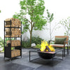4-Tier Outdoor Indoor Firewood Rack with Wheels and 4 Tools, Powder-Coated Steel Wood Storage Rack Log Holder
