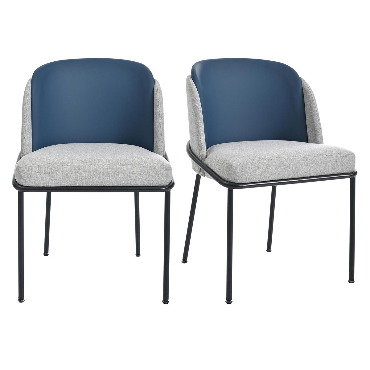 Set of 2 Dining Chairs with Ergonomic Curved-Back, Stylish Chairs Set with High-Density Foam Seat, 21.5'' L x 21.5'' W x 33.5'' H, Blue+Grey