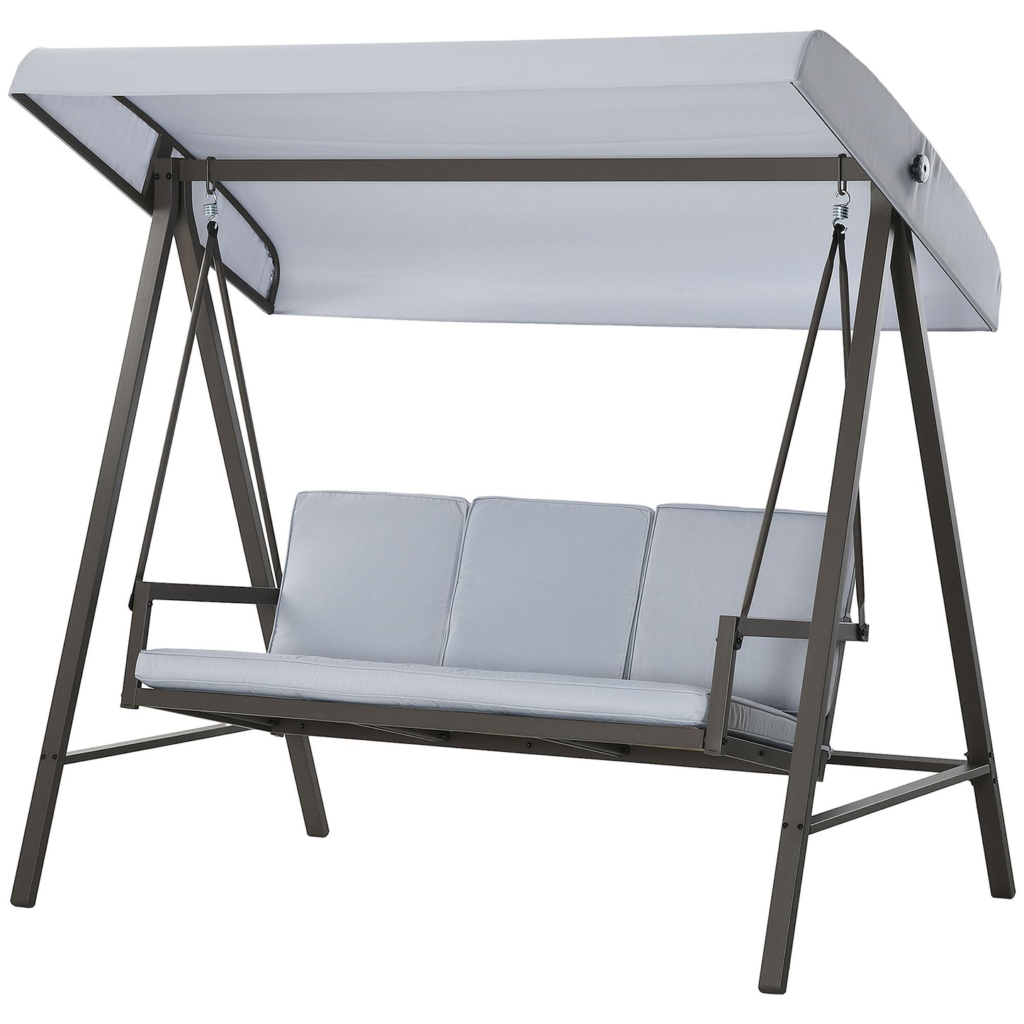 3 Seater Patio Swing Chair, Porch Swing with Adjustable Canopy and Removable Cushions, Outdoor Swing Seat, Light Grey