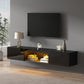Floating TV Stand with High-Gloss Finish and LED Ambient Lighting, Sleek TV Cabinet with Pull-Down Doors, 63" L x 12" W x 8.5" H, Black