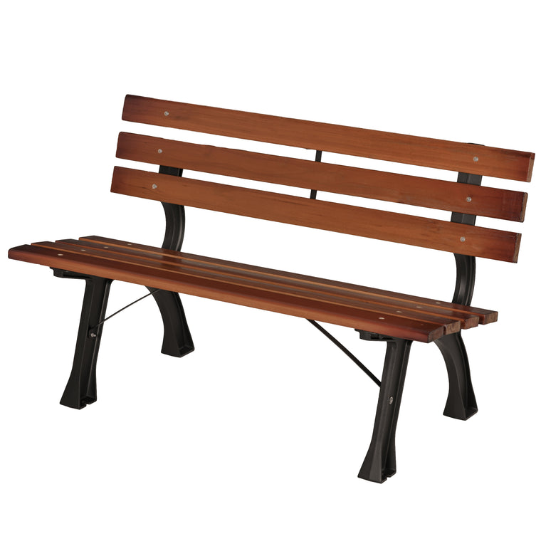 47" Aluminum Wood Garden Bench with Slatted Back