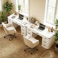 55" Computer Desk with 7 Drawers, Farmhouse Executive Desk for Home Office, Study, Bedroom, White Wood Grain