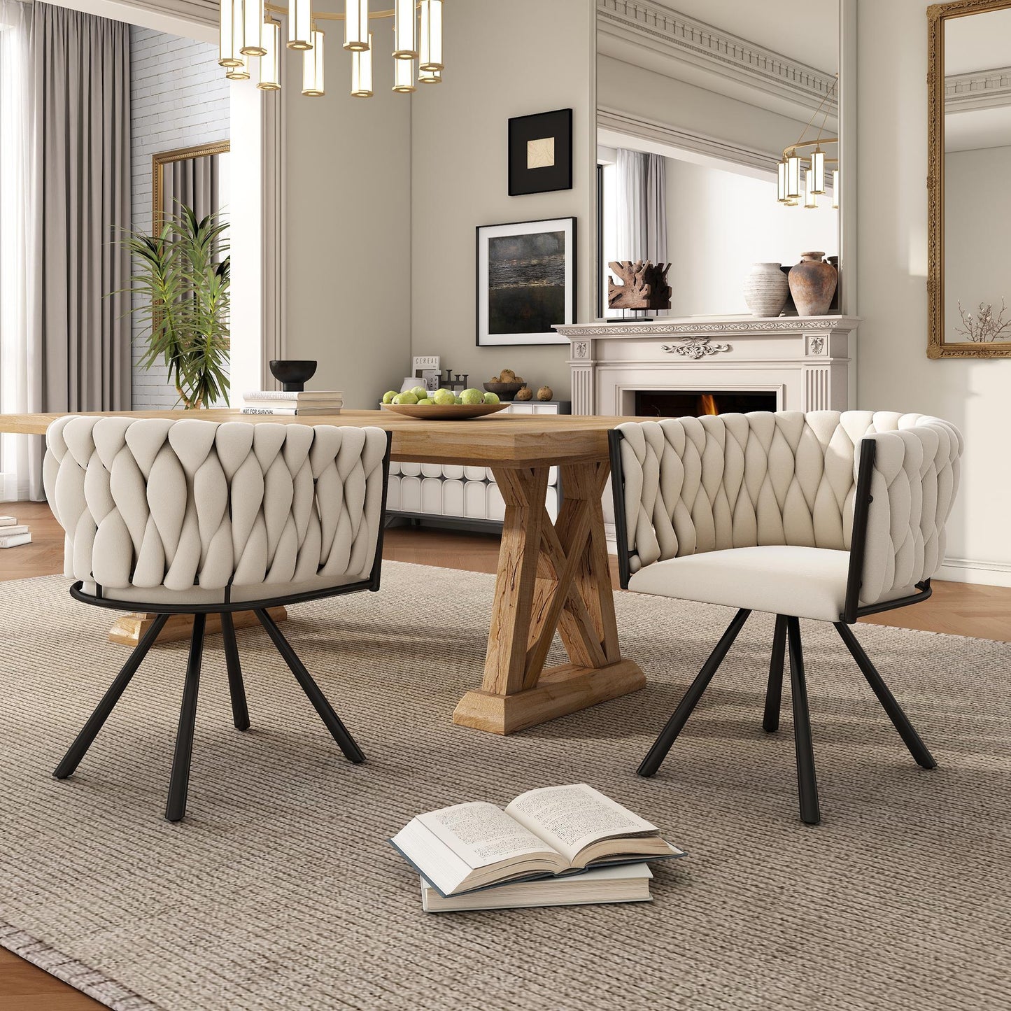 Set of 2 Velvet Dining Chairs with Sturdy Metal Legs and Adjustable Feet, Swivel Ergonomic Chairs with Cushion, 23'' L x 21'' W x 28.5'' H, Beige