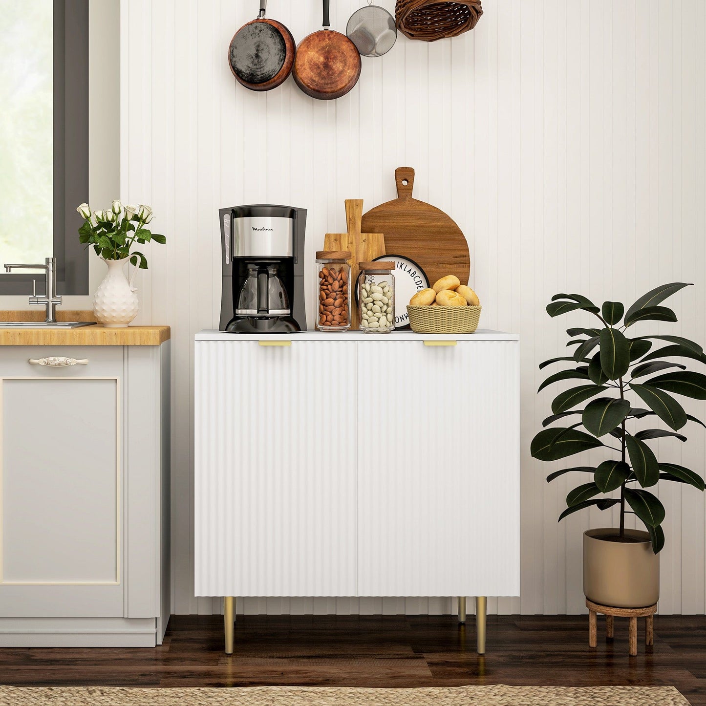 Sideboard Buffet Cabinet with Metal Legs - White