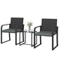 Outdoor Bistro Set, 3 Piece Wicker Patio Furniture with Mesh Seat, Glass Table, Cushions for Porch, Balcony, Grey