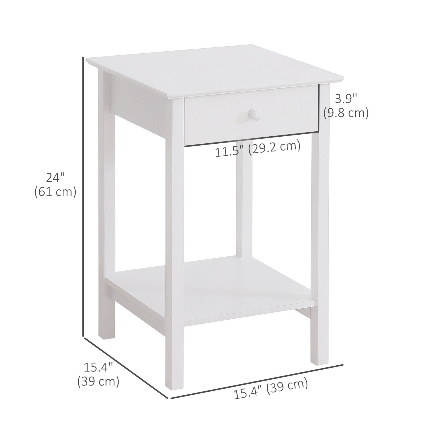 Multipurpose Bedside Table Night Stand W/ Drawer and Storage Shelf End Side Table Bedroom White