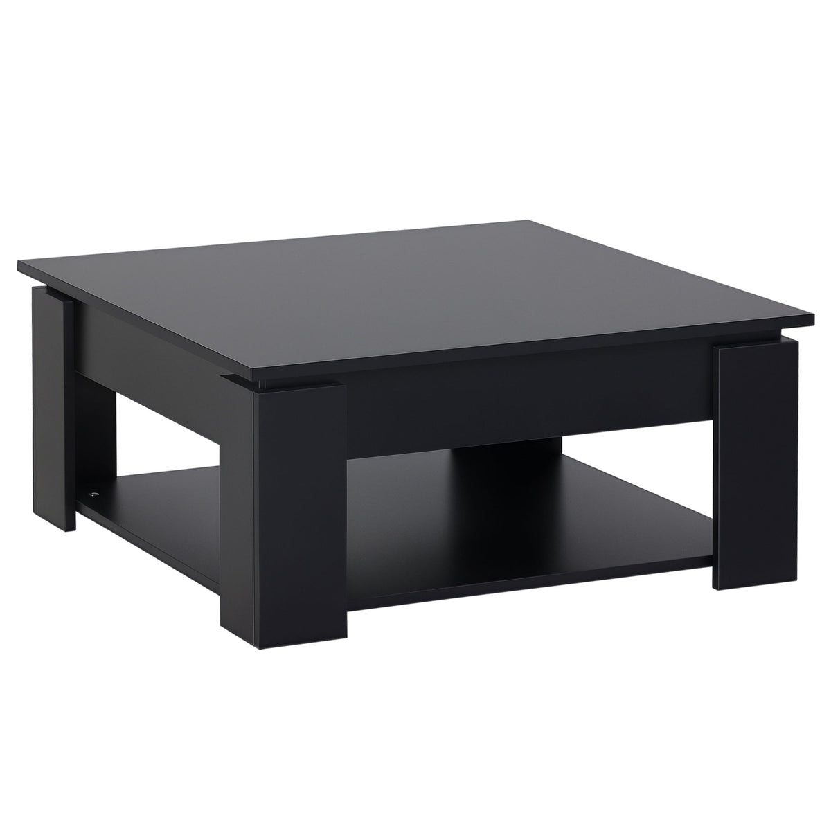 2 Tier Simple Modern Coffee Table Bottom Shelf Living Room Black