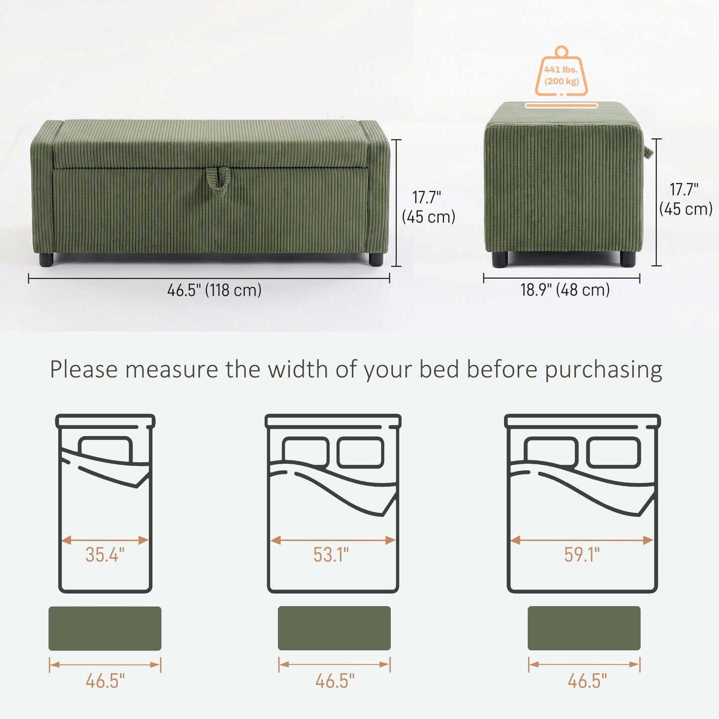 Corduroy Storage Ottoman End of Bed Bench - Dark Green