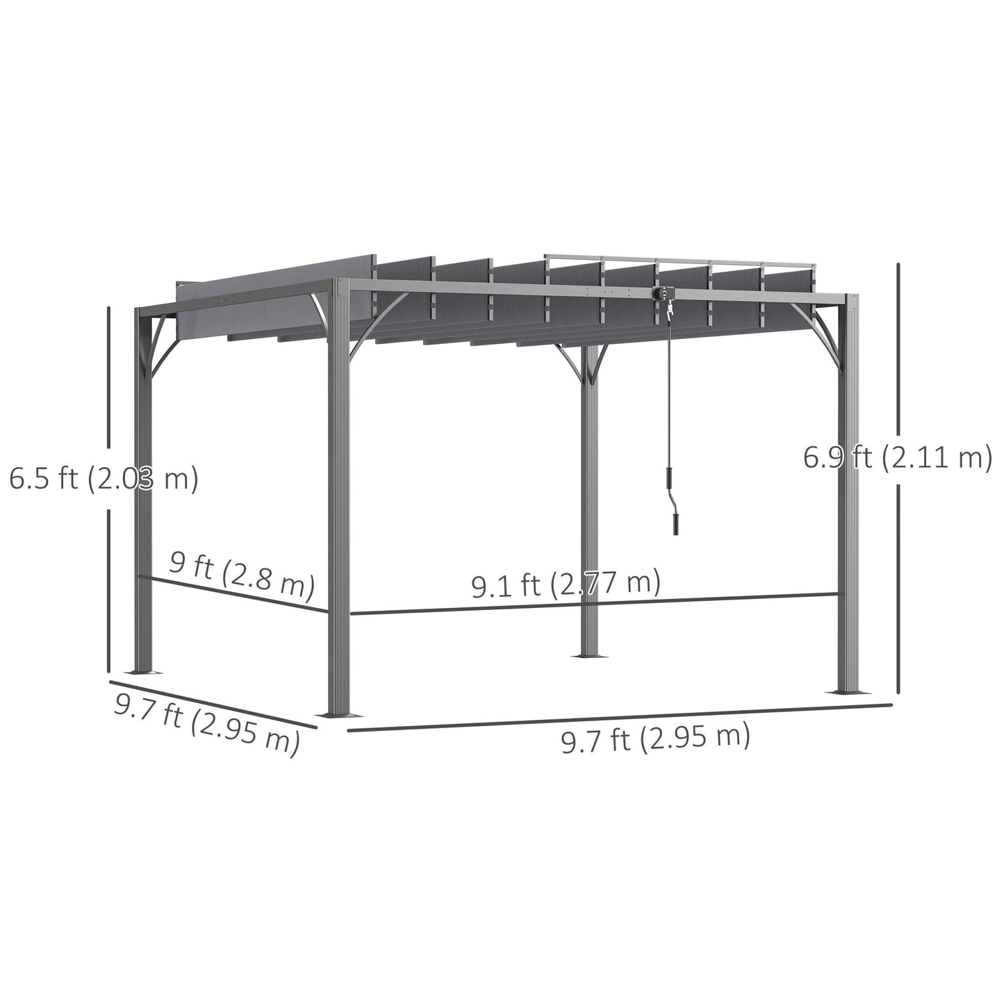 9.7' x 9.7' Outdoor Pergola with Retractable Roof, Aluminium Louvered Pergola Canopy Gazebo for Lawn Garden Patio, Grey