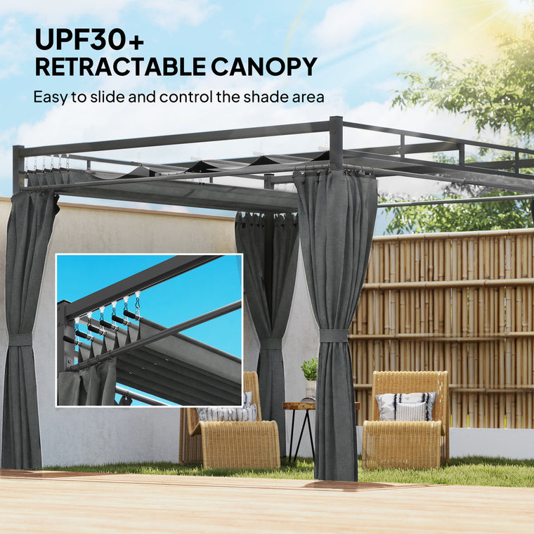 10' x 10' Dark Grey Retractable Pergola with Curtains