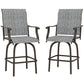 Outdoor Bar Stools Set of 2, Swivel Bar Height Chairs with High Back, Curved Armrests and Steel Frame, Mixed Grey
