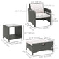 5 Piece Rattan Balcony Furniture Set, Wicker Outdoor Furniture Set with 2-Tier Coffee Table, Ottomans, Grey, Cream White