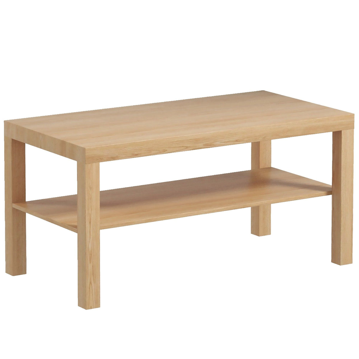 2-Tier Coffee Table with Storage Shelf - Natural Wood
