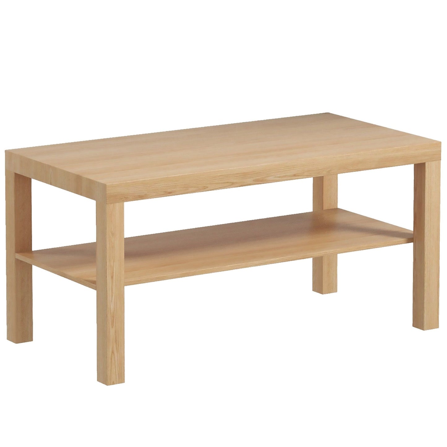 2-Tier Coffee Table with Storage Shelf - Natural Wood
