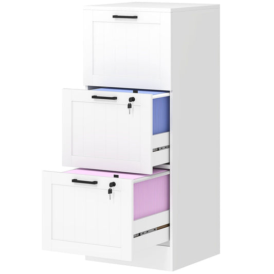 3-Drawer Filing Cabinet with Lock - White
