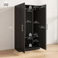 Wardrobe Cabinet with 2 Barn Doors and Hanging Rod, Farmhouse Armoire Wardrobe Closet for Bedroom, Black Wood Effect