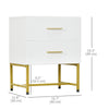 Set of 2 Nightstands with Fluted Drawers and Gold Legs - White