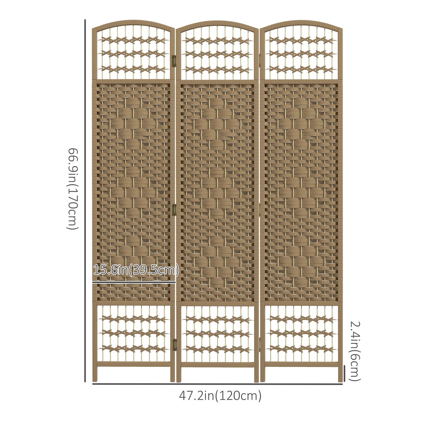 3 Panel Folding Room Divider, Portable Privacy Screen, Wave Fiber Room Partition for Home Office, Natural