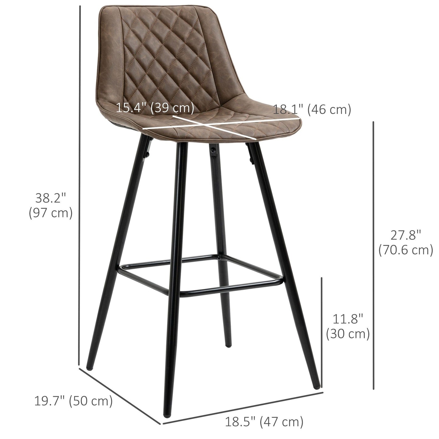 27.75" PU Leather Counter Bar Stools Set of 2 - Brown
