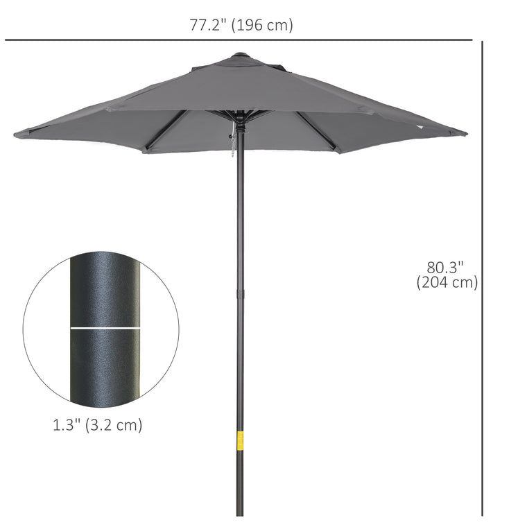 6.6FT Dark Grey Patio Umbrella with 6 Solid Ribs