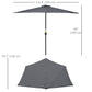 9.8ft Half Umbrella Semi Round Patio Parasol with Crank Handle, Top Vent for Garden, Balcony- NO BASE INCLUDED, Grey