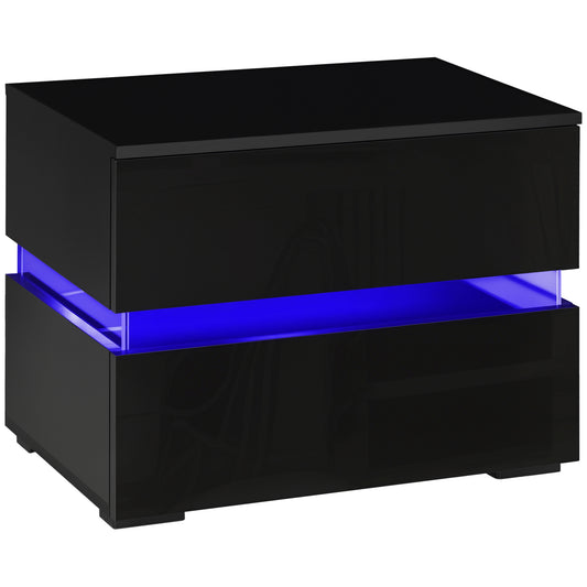 Nightstand with 2 Drawers and RGB LED Lights - Black