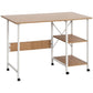 Folding Computer Desk with Storage Shelves, Study Writing Table Laptop Desk with 6 Wheels for Bedroom Home Office Workstation, Natural