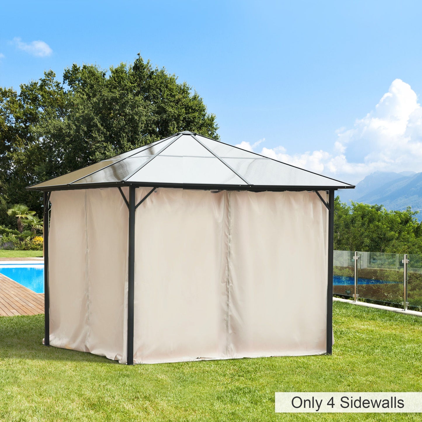 Gazebo Curtains, 10' x 10' Universal Replacement Privacy Curtain, 4-Panels Sidewall with Hooks/C-Rings, Beige