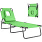 Folding Chaise Lounge Chair, Reclining Beach Tanning Chair with Face Hole, Pillow, 4-Position Adjustable Lay Flat Sun Lounger, Steel Frame for Outdoor Patio Pool, Green