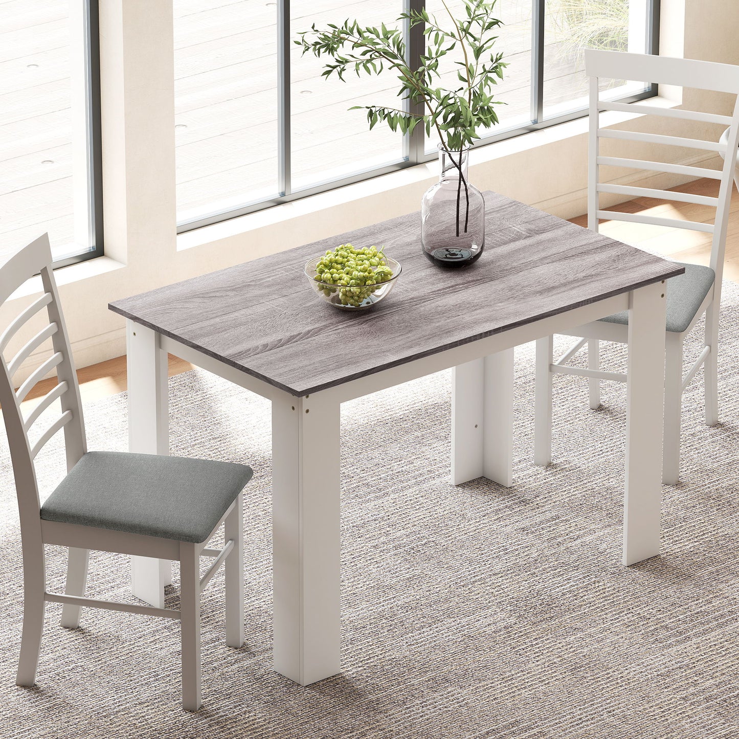 47" Kitchen Table for 4-6 People, Dining Table with Wood Effect for Dining Room, Grey