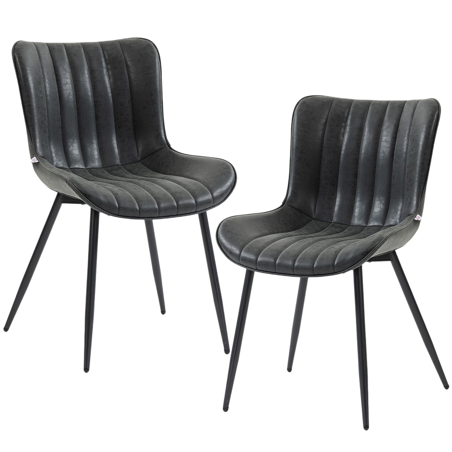 Dining Chairs Set of 2, PU Leather Upholstered Kitchen Chairs with Backrest and Steel Legs, Black