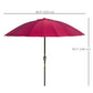 8ft Shanghai Garden Parasol Umbrella with Crank & Tilt, Adjustable Outdoor Sun Shade, Wine Red