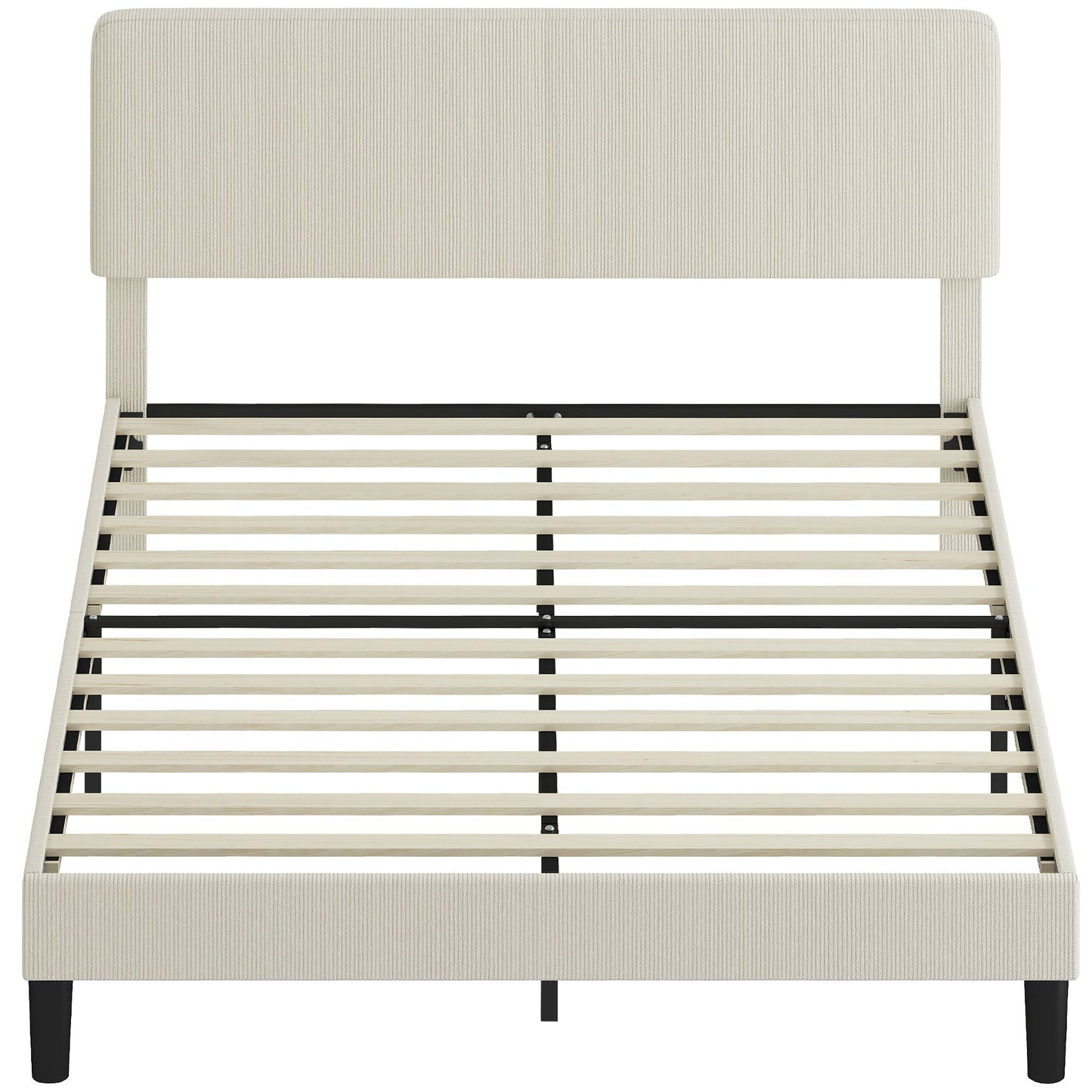 Queen Size Bed Frame with Adjustable Upholstered Headboard Platform Bed Frame Wood Slat Support Noise Free Light Grey