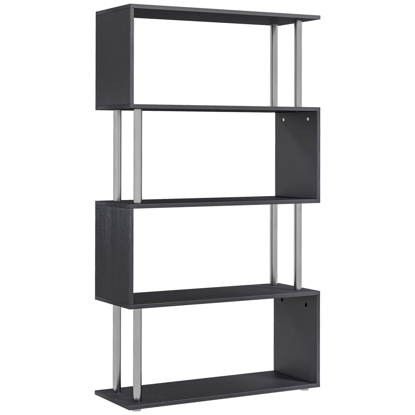 5-Tier S-Shaped Geometric Bookcase - Black