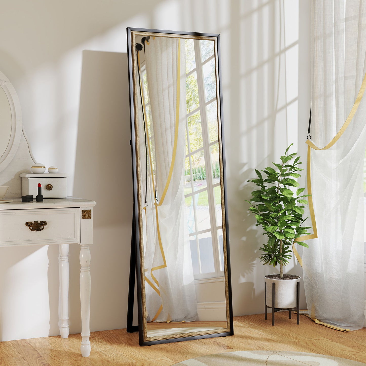 Full Length Mirror, 64" x 21" Rectangle Full Body Mirror with Dual-Tone Frame for Bedroom, Black
