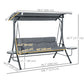 3 Seat Outdoor Swing Chair Steel Swing Bench Porch Swing With Adjustable Canopy, Coffee Tables and Cushion for Patio Garden, Dark Grey