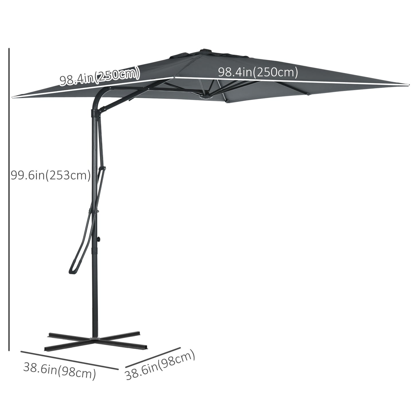 8FT Cantilever Patio Umbrella, Offset Patio Umbrella with Cross Base for Deck, Backyard, Pool and Garden, Hanging Umbrellas, Switch with a Wrench, Dark Gray