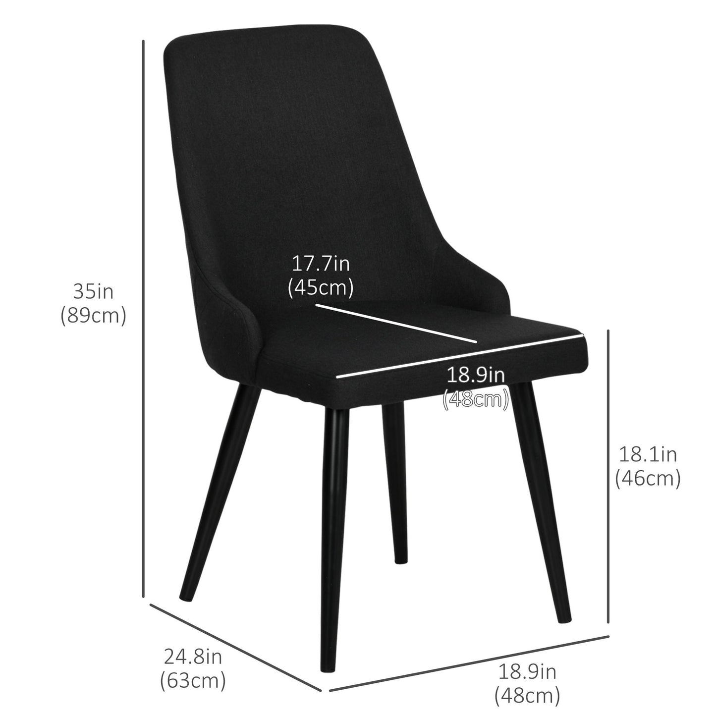Modern Dining Chair Set of 2, Fabric Upholstered Side Chairs for Kitchen Living Room with Metal Legs, Black