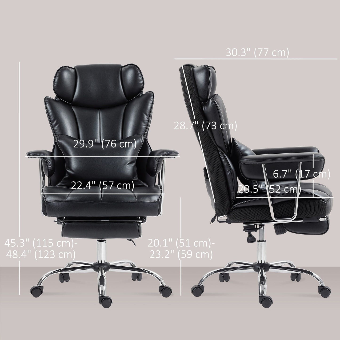 Executive Massage Office Chair with Footrest - Black