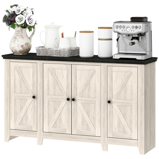 Rustic Buffet Sideboard with Adjustable Shelves - White Wood Grain