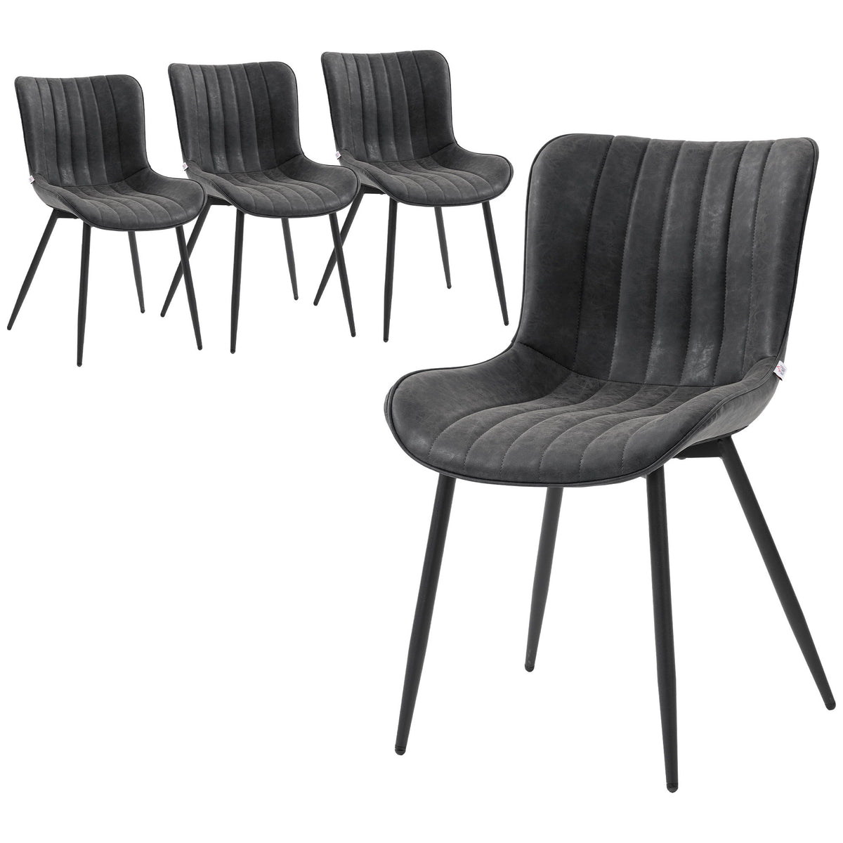 Dining Chairs Set of 4, PU Leather Upholstered Kitchen Chairs with Backrest and Steel Legs, Black