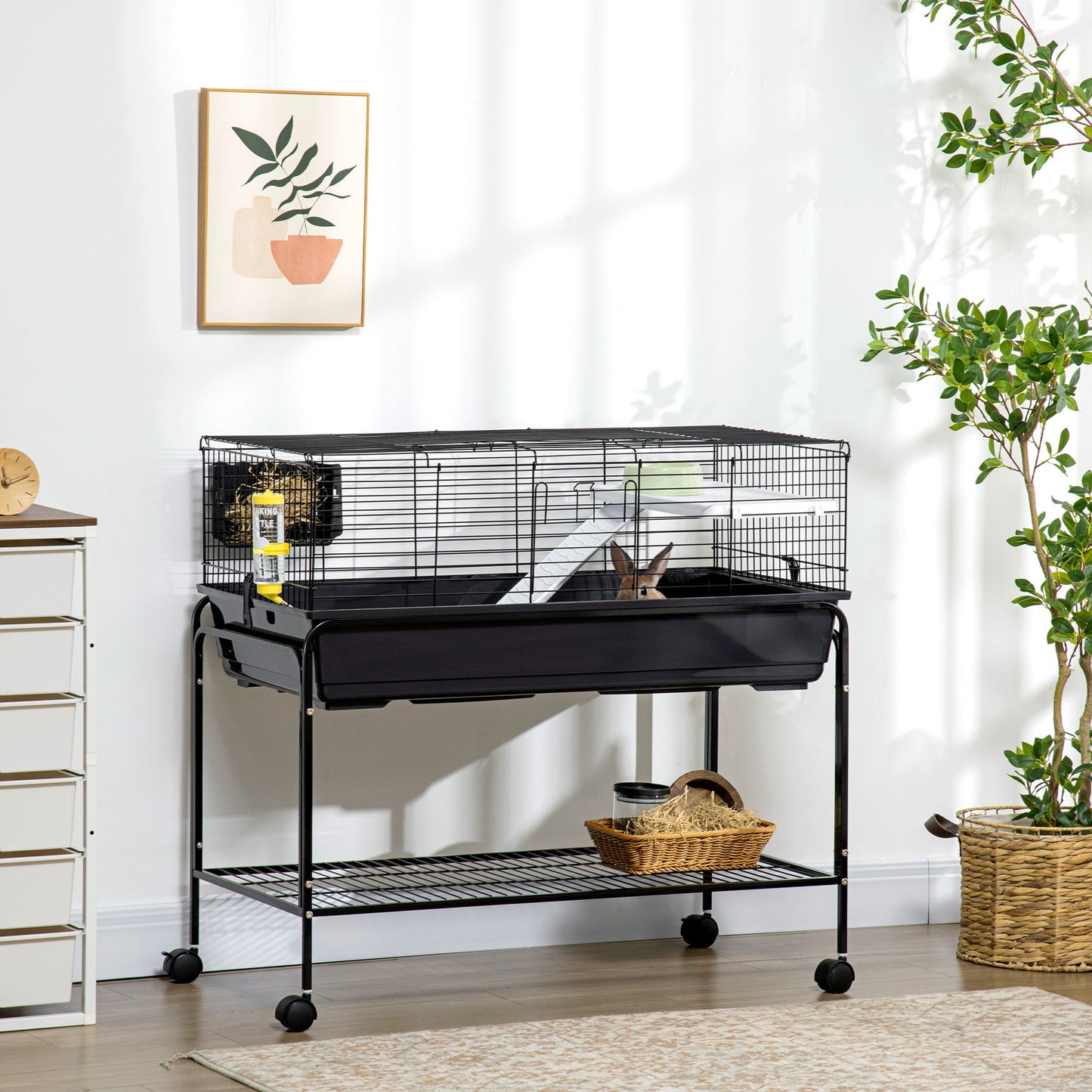 Small Animal Cage Deluxe Pet Habitat Rolling Rabbit Hutch for Bunny Guinea Pig Pet Mink Chinchilla