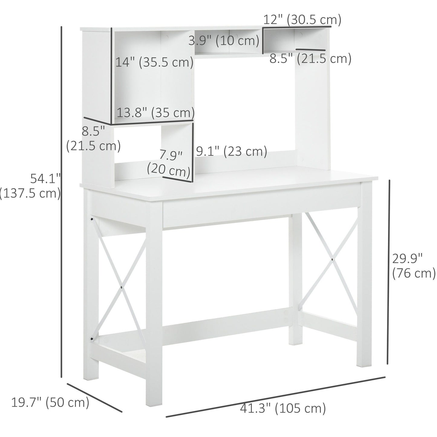 Computer Desk with Hutch and Storage Shelves - White