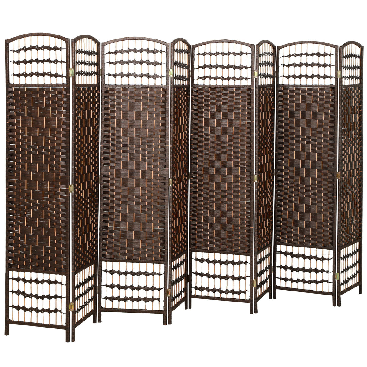 8 Panel Folding Room Divider, Portable Privacy Screen, Wave Fiber Room Partition for Home Office, Brown