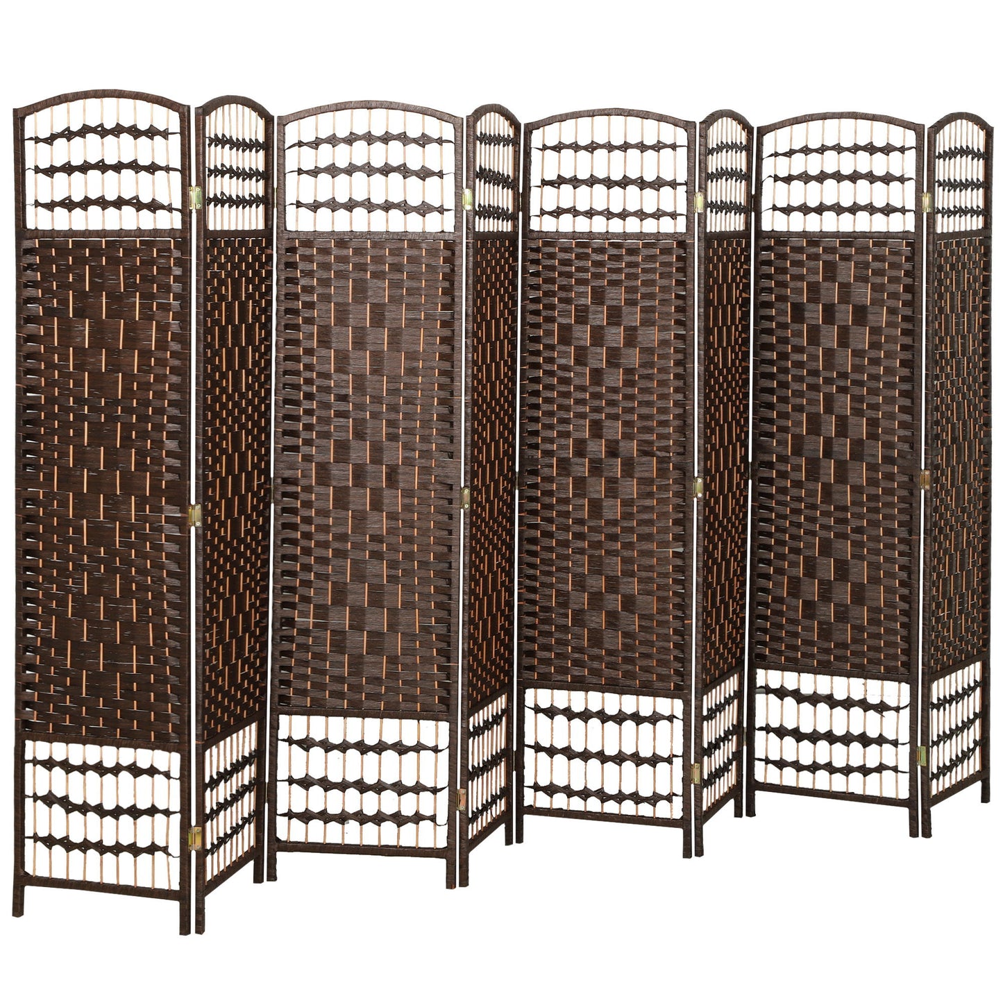 8 Panel Folding Room Divider, Portable Privacy Screen, Wave Fiber Room Partition for Home Office, Brown