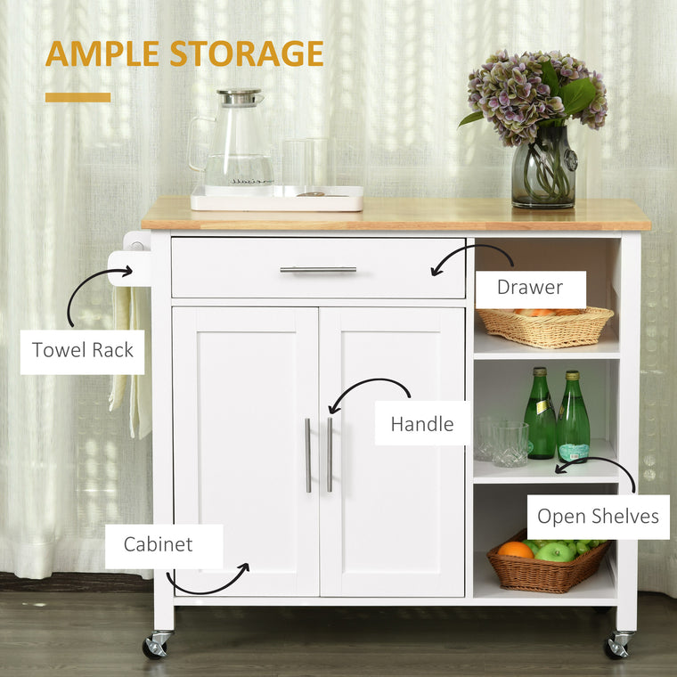 Rolling Kitchen Island Cart with Drawer - White