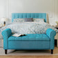 50 Inches Storage Ottoman, Upholstered Bedroom Bench with Rolled Arms and Button Tufted Storage, Teal